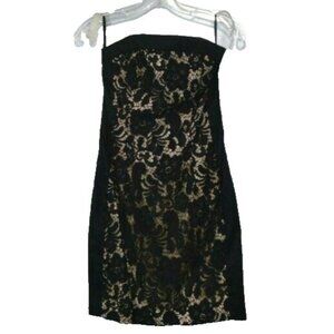 Vintage 90s Cache Womens Strapless Mini Dress Size‎ 6 Black Lace Cocktail Party